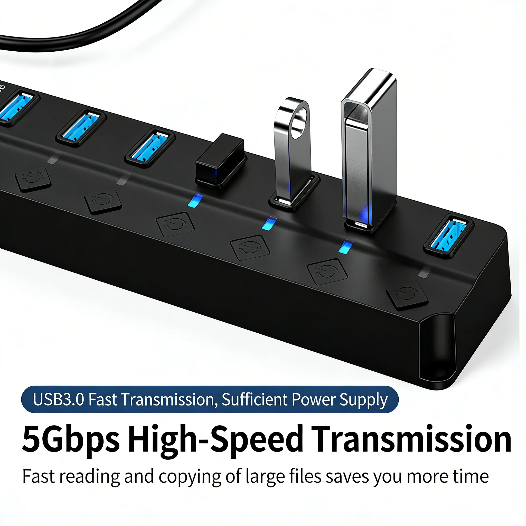 USB 3.0 Hub 4/7 Port with LED Indicator Independent Switch Control for Laptop Flash Drive Hard Disk Printer Camera Keyboard