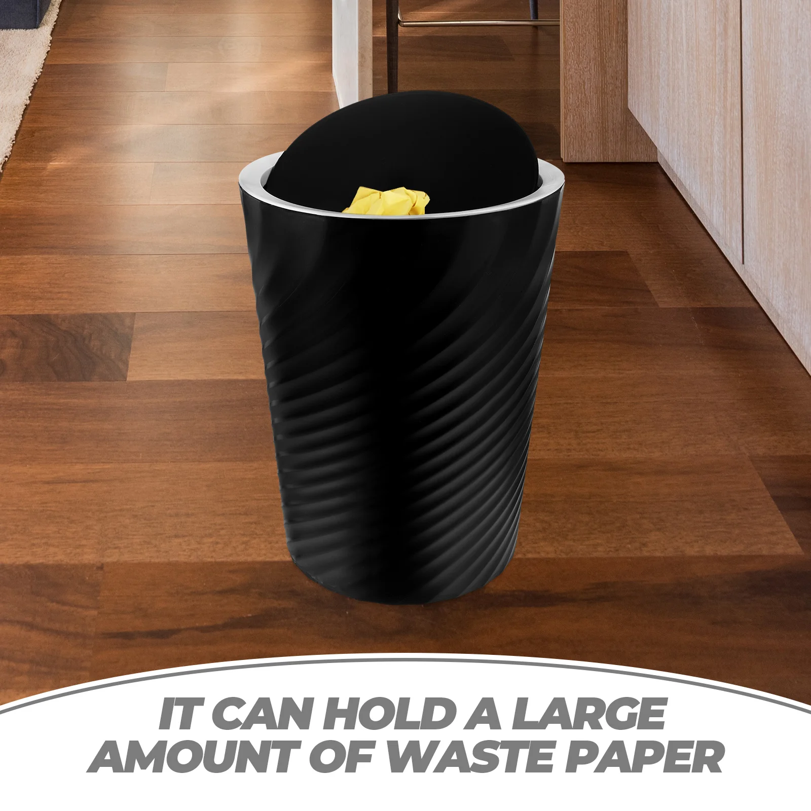 Dual Compartment Rubbish Bin Threaded Trash Can with Lid Bathroom Trashcan Black Plastic Office