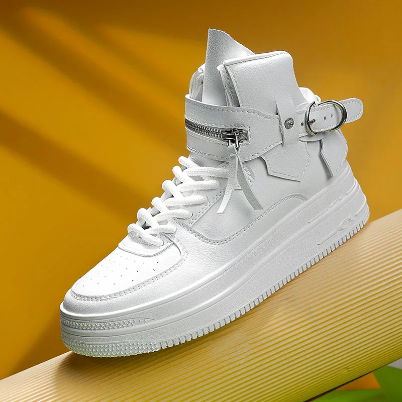 

Men Platform Sneakers Comfort Leather Lace-up Men White Sneakers Simplicity Design Men's Skateboard Shoes Fashion High Top Shoes