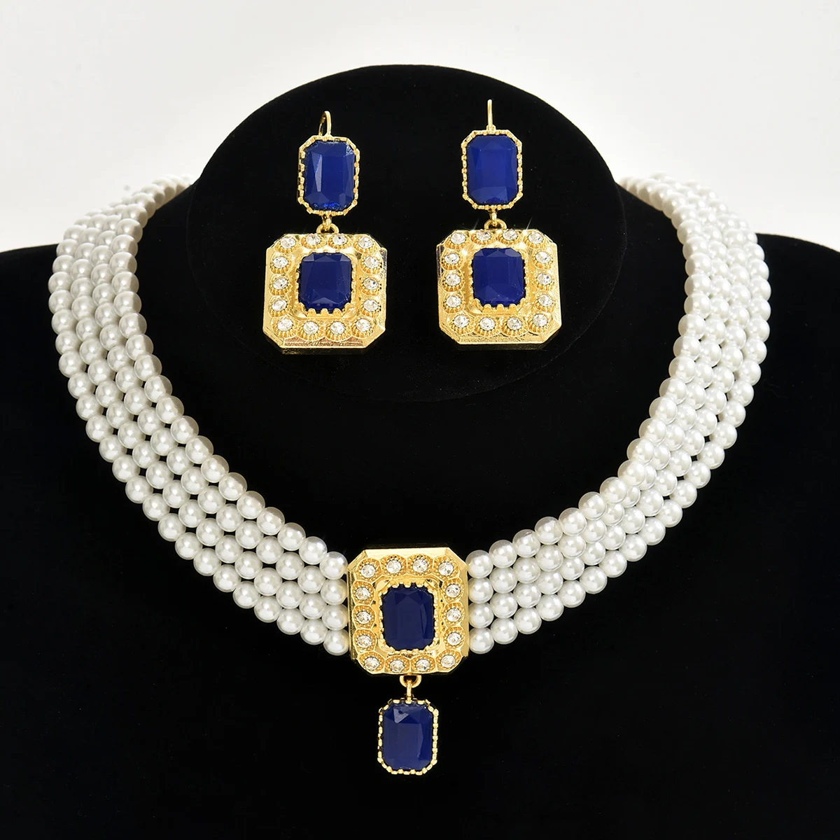 Ретро-стиль суда, ручная работа, изысканное мастерство, квадратный комплект, синий кулон Klein, ожерелье и серьги, комплект ювелирных изделий Ретро-стиль суда, ручная работа, изысканное мастерство, квадратный комплект, синий кулон Klein, ожерелье и серьги, комплект ювелирных изделий