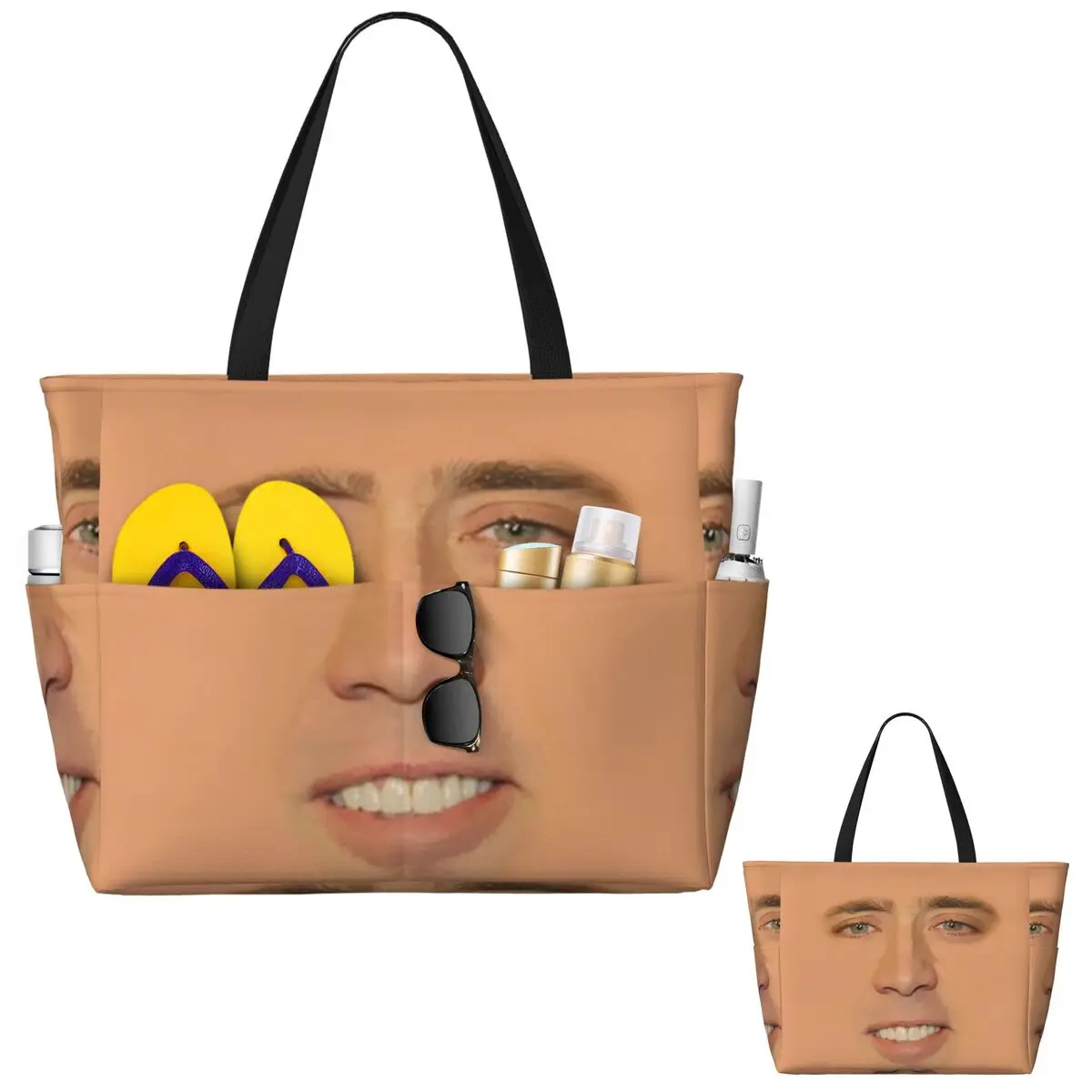 Nicolas Cage Bolsa tote de praia de rosto inteiro, esporte, academia, ioga, duffle, sacola grande, feminina, bolsa de viagem, fitness