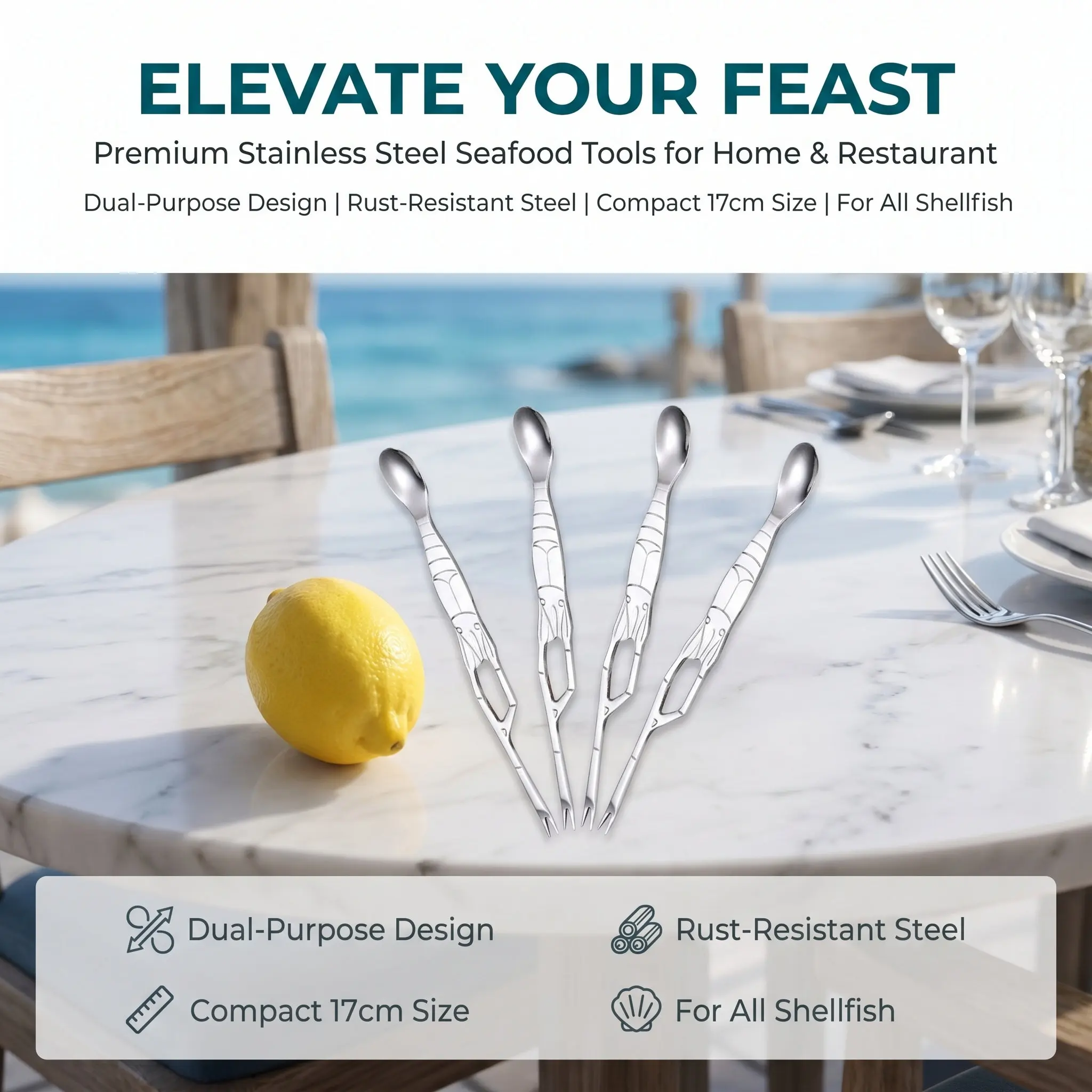 4Pcs Stainless Steel Crab Eating Tools Set Dual Purpose Seafood Needle for Crab Legs Lobster Oysters Shellfish