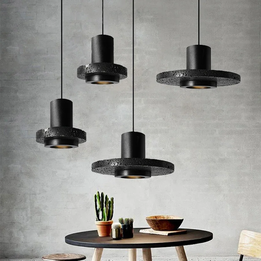 

Modern Led Black Stone Pendant Light Nordic Creative Restaurant Bar Cafe Led Suspension Spotlight Bedroom Bedside Hanging Lamp