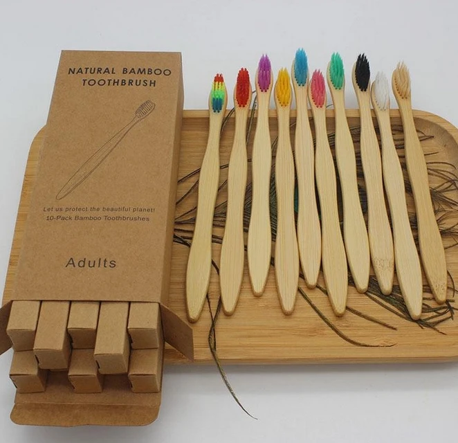 10pcs/box Colorful Bamboo Toothbrush Biodegradable Environmentally Friendly ToothBrush Home Travel ToothBrush Bathroom Products