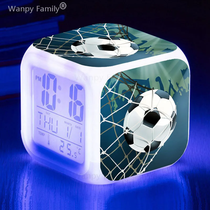 Football Poster 7Color Changing Digital Alarm Clock Student Bedroom Multifunction Wake Up Timer Desk Clock Kids Room Home Decor