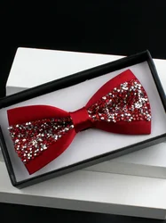 Burgundy black diamond-encrusted wedding bow tie shiny formal dress, host performance bow plus corsage gift box set