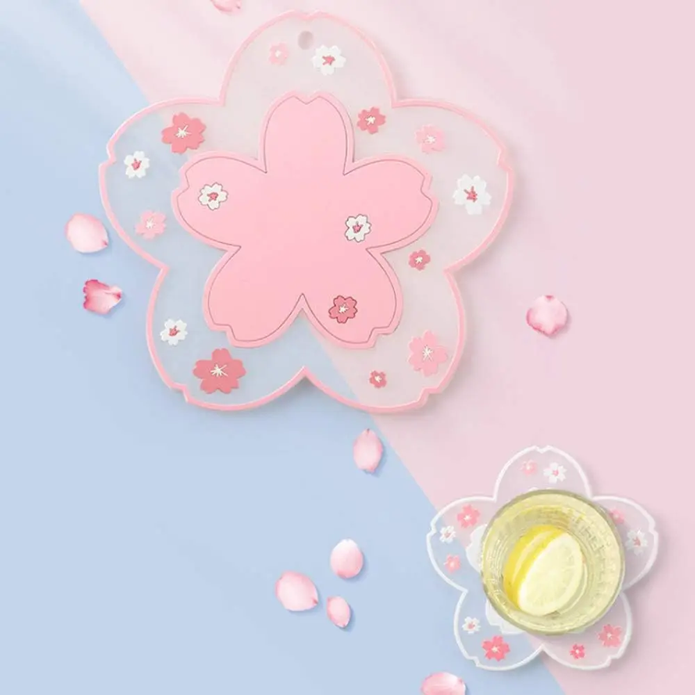 Kirschblüten-Silikon-Untersetzer Rutschfeste Wärmeisolierungsmatte für Kaffee- und Teetassen Niedliche Desktop-Dekoration Küchentisch-Platzmatte