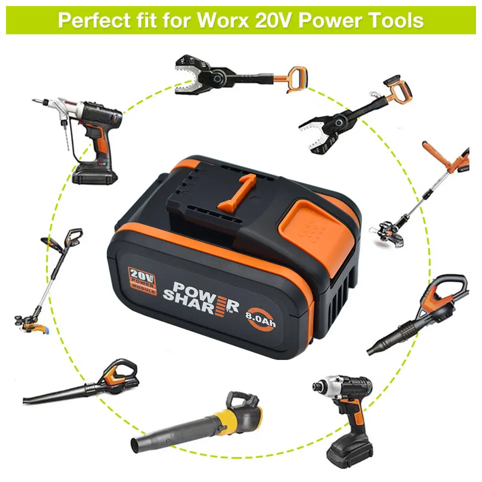 100% Original Worx WA3553 20V 8.0ah Battery Cordless Power Tool Spare Batteriies WA3572 WA3553 WX390 WA3551 WX176 WX178 Battery