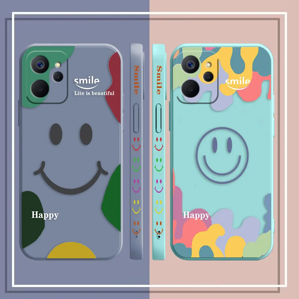 Smiling Face Happy Case For Realme 10 9 8 8I 7 7I 6 5 C15 C21 C21Y GT NEO 2 3 5 V11 V13 V15 V25 Colour Liquid Case Funda Shell