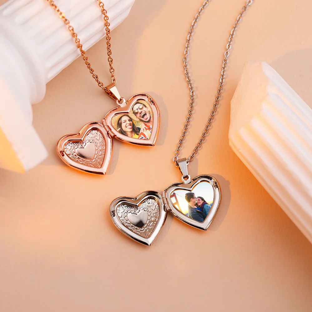 

Qitian Customized Heart Photo Necklace Personalized Stainless Steel Jewelry Printed Photo Necklaces For Women's Mother Day Gift