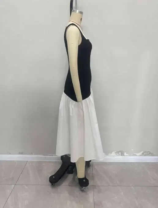 

Women's Summer Dress Sleeveless New Black & White Contrasting Dresses Female Daily Clothing New Fashion Women Vintage Dresses