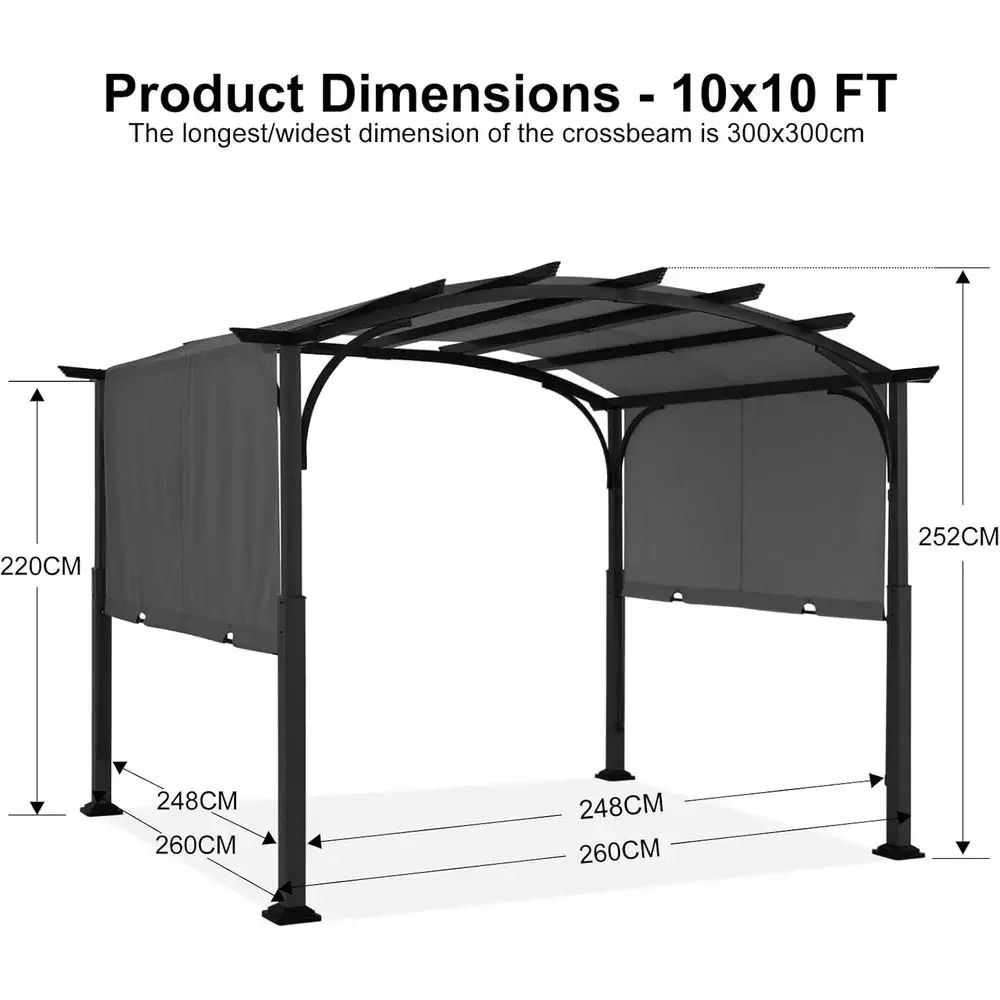 10'x10' Outdoor Arched Gazebo with Retractable Shade, Grey