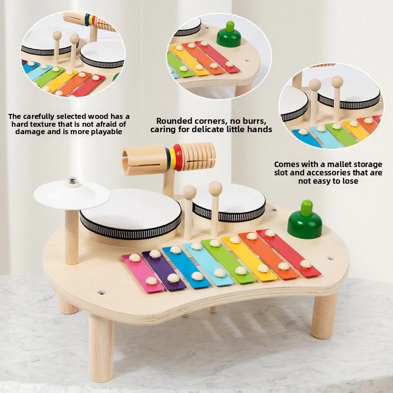 Juguetes de mesa musicales multifunción para bebés, instrumentos musicales de madera, juguetes para niños de 2 a 4 años, juguetes educativos para edades tempranas Montessori