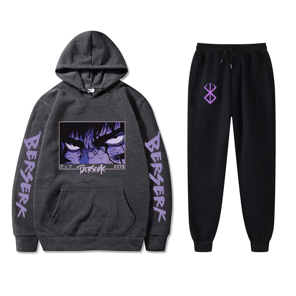 الرجال رياضية أنيمي Berserk طباعة بدلة عدو في الهواء الطلق الهيب هوب هوديس + Sweatpant 2 قطعة الربيع تشغيل الشارع الشهير ملابس رياضية