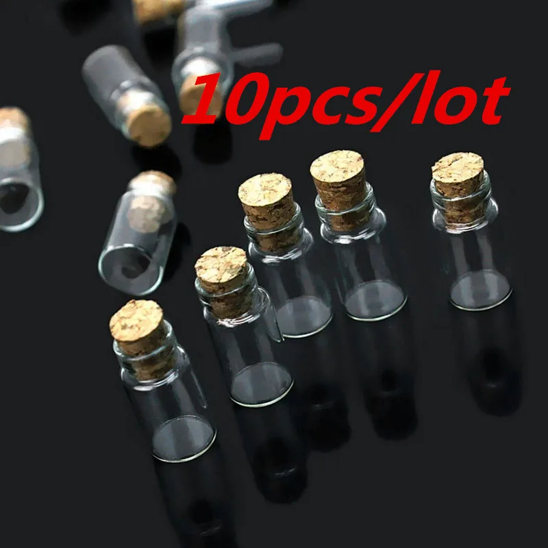 10Pcs/lot Mini Empty Glass Cork Bottles Pendant Vials Wish Bottles Charms Clear