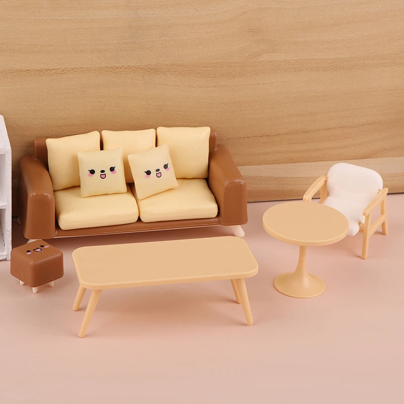 1/12 Dollhouse Mini Tea Table Chair Sofa Model Dollhouse Living Room Decoration Dolls House Furniture Accessories