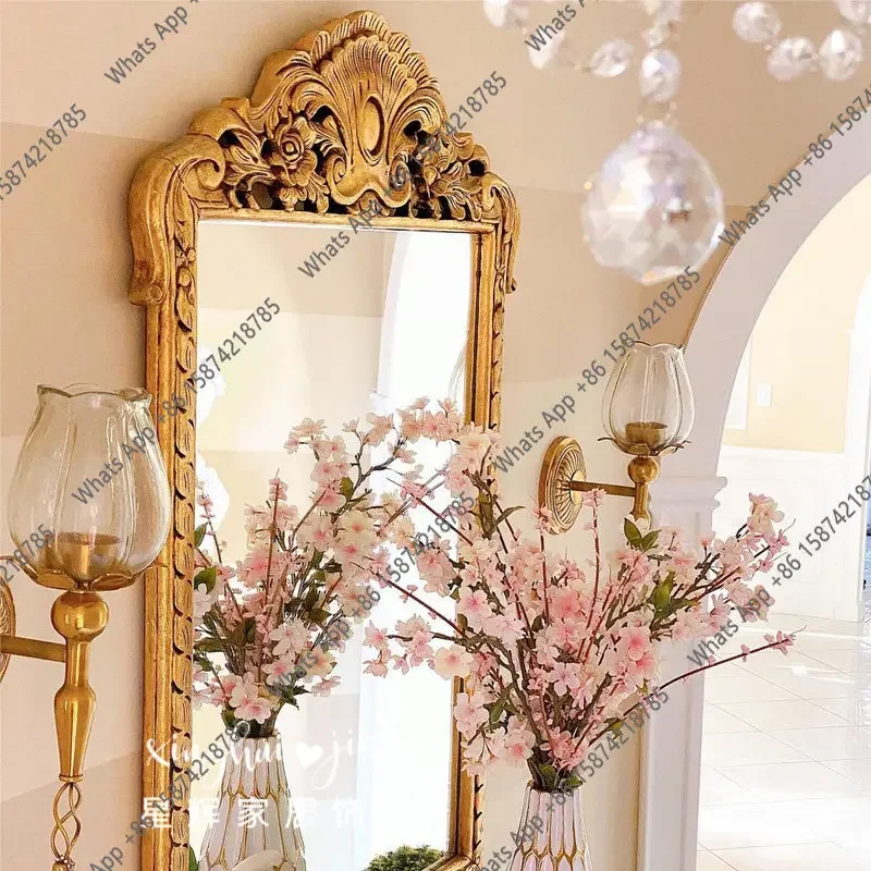 40X French Fireplace Mirror Living Room Wall Hanging Decorative Mirror European Retro Carved Makeup Mirror Customization