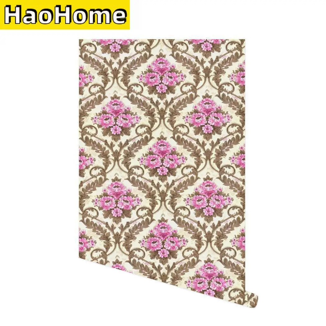 

Damask Peel and Stick Wallpaper Brown/Pink/Yellow Floral Removable Self-Adhesive Contact Paper for Furniture Home Wall Decor