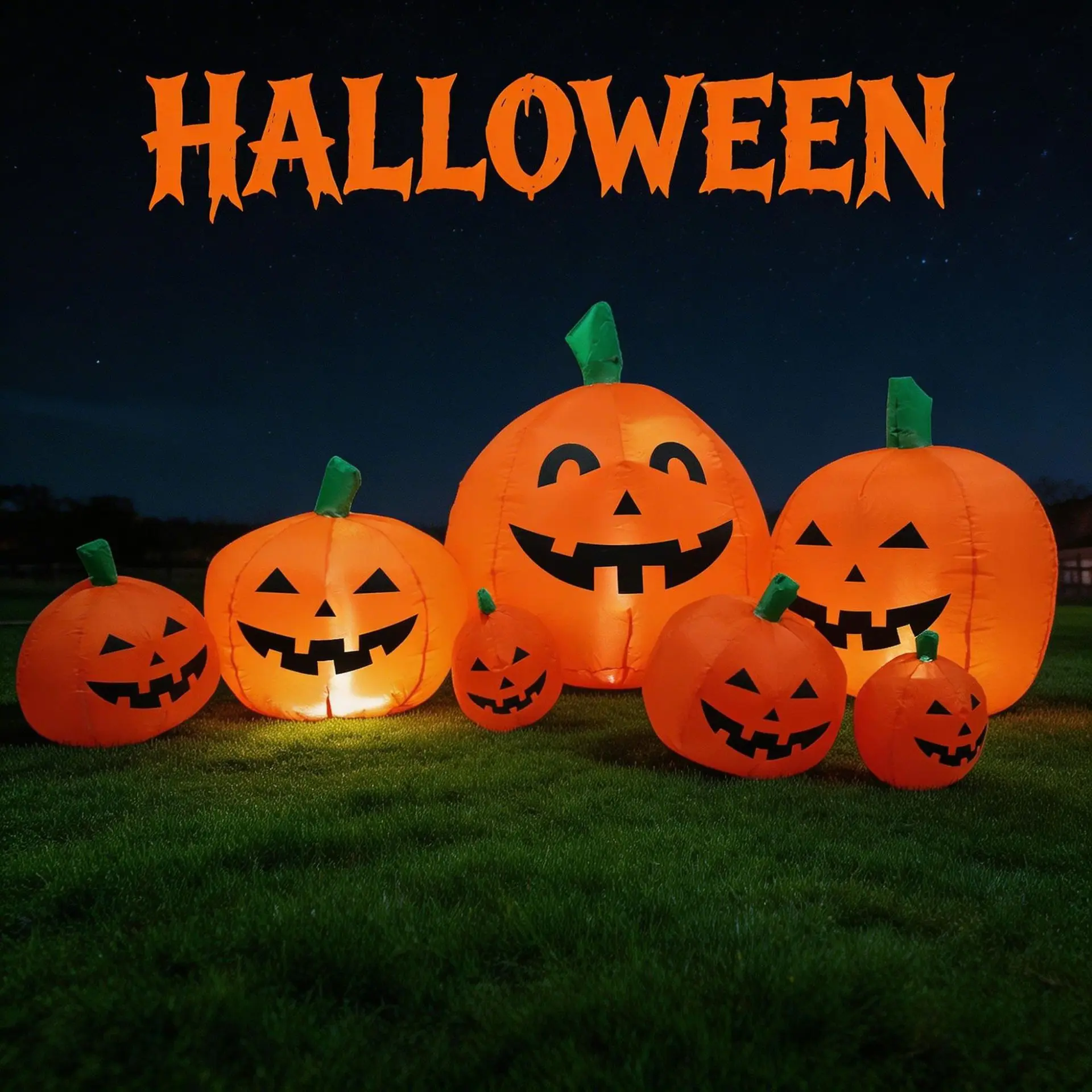 Inflatable Pumpkin Patch Set 7 Pumpkins LED Light Up Halloween Yard Lawn Outdoor Decor Giant Jack O Lantern Blow Up Ornament