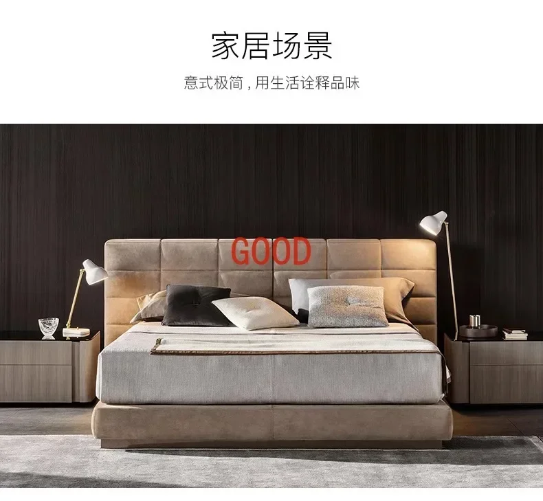 Letto Lawrence in tessuto minimalista italiano Camera da letto Letto matrimoniale moderno e minimalista Letto matrimoniale in pelle da 1,8 m