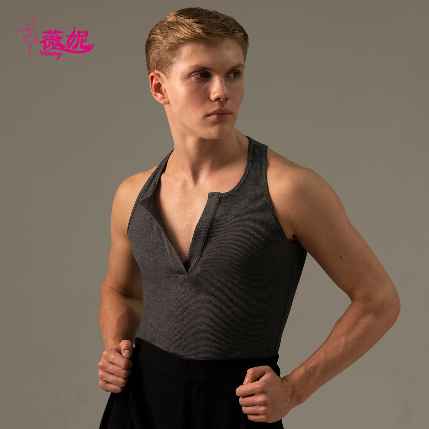 Abito da ballo latino Vennystyle - Gilet da allenamento da uomo con scollo a V, abbigliamento da pratica versatile essenziale per il fitness latino