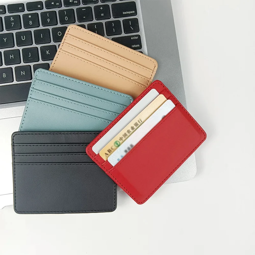 Mini billetera de cuero ultrafina para hombre y mujer, tarjetero delgado para tarjetas de crédito, estuche pequeño para identificación, monedero con 4 ranuras para tarjetas, 1 ud.