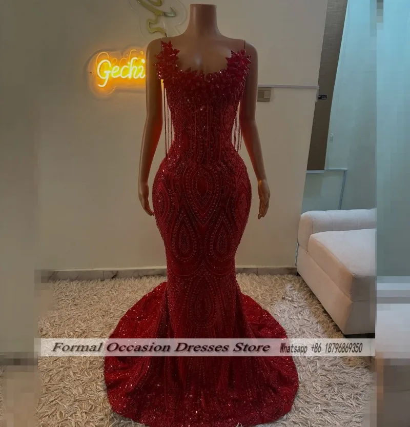 

Stunning Red Prom Dress 2026 Luxury Crystal Tassel Black Girl Mermiad Party Outfits Emerald Green Matric Dance Dress Customized