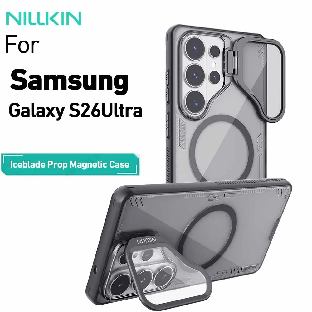 

Магнитный чехол Nillkin Iceblade Prop для Samsung Galaxy S26 Ultra с био-базовой подставкой для объектива, защитный противоударный чехол-накладка для телефона