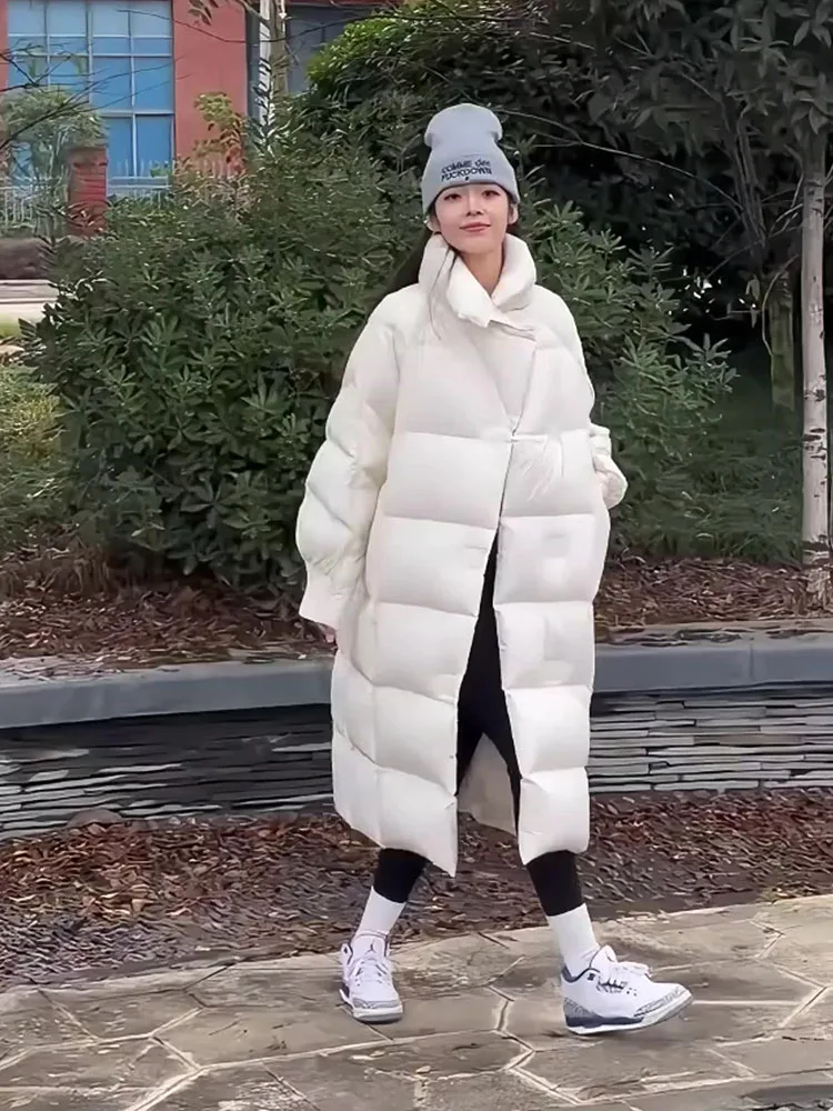 2024 겨울 신상 패셔너블 다용도 큰 칼라 화이트 다운 재킷 여성용 트렌디 출퇴근 스타일