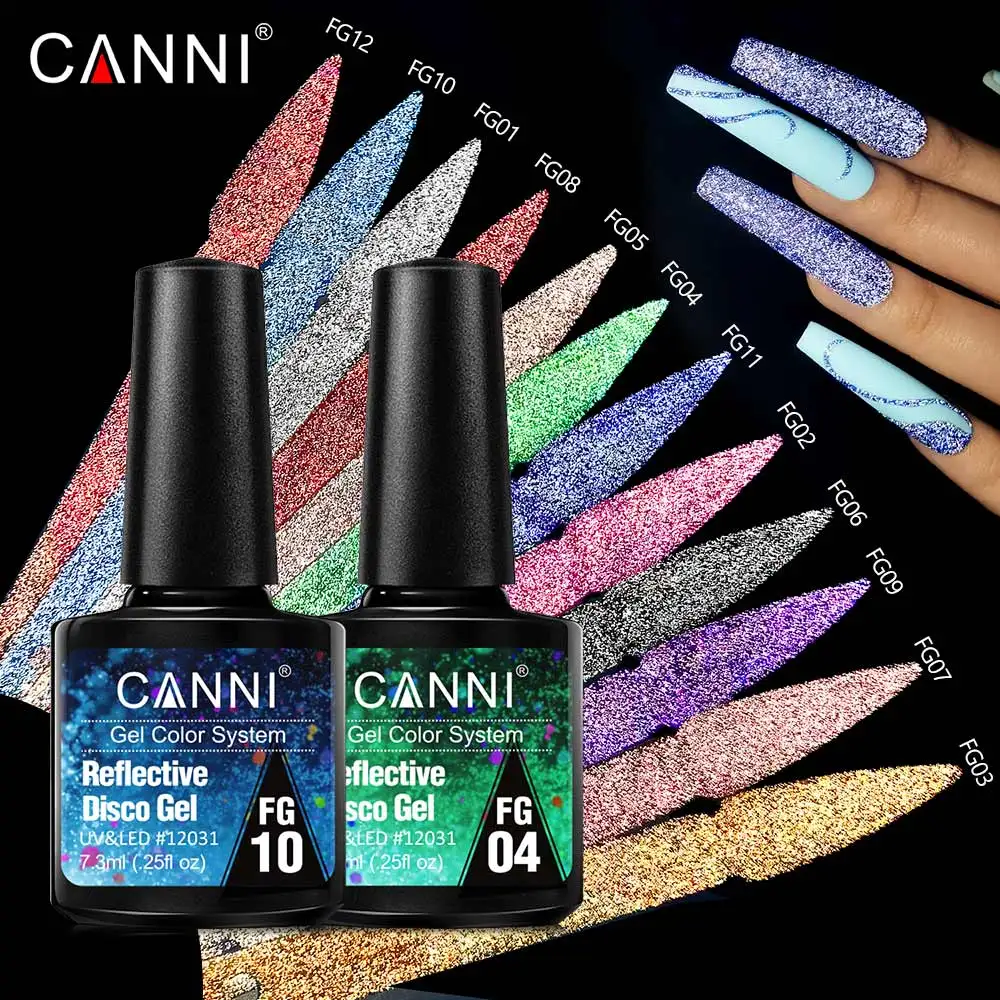 Canni reflexivo glitter gel unha polonês venalisa fornecimento brilho disco gel embeber fora uv led gel de unhas super laser semi permanente