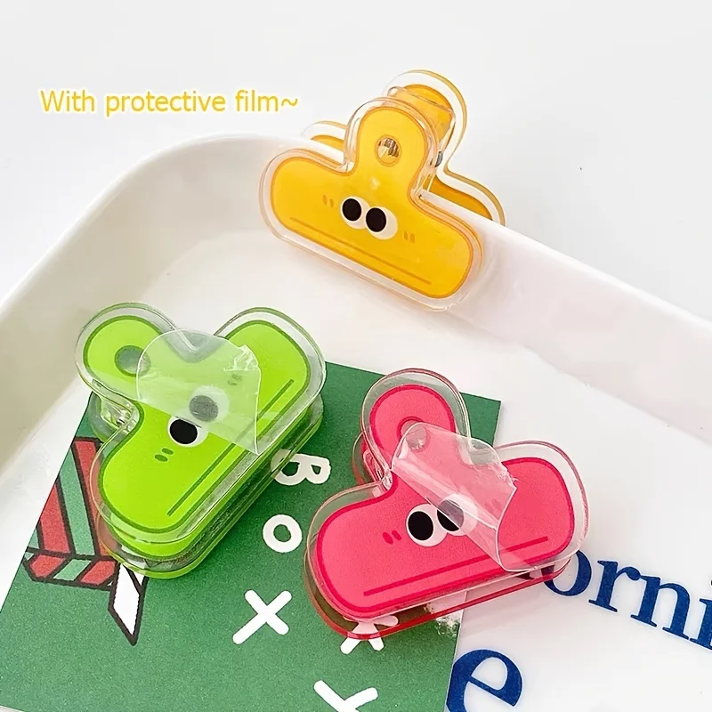 MOHAMM 4pcs Pack Multicolor Cute Face Acrylic Binder Clip Planner Clips Paper Clamp Office Decorative Supplies School Stationery