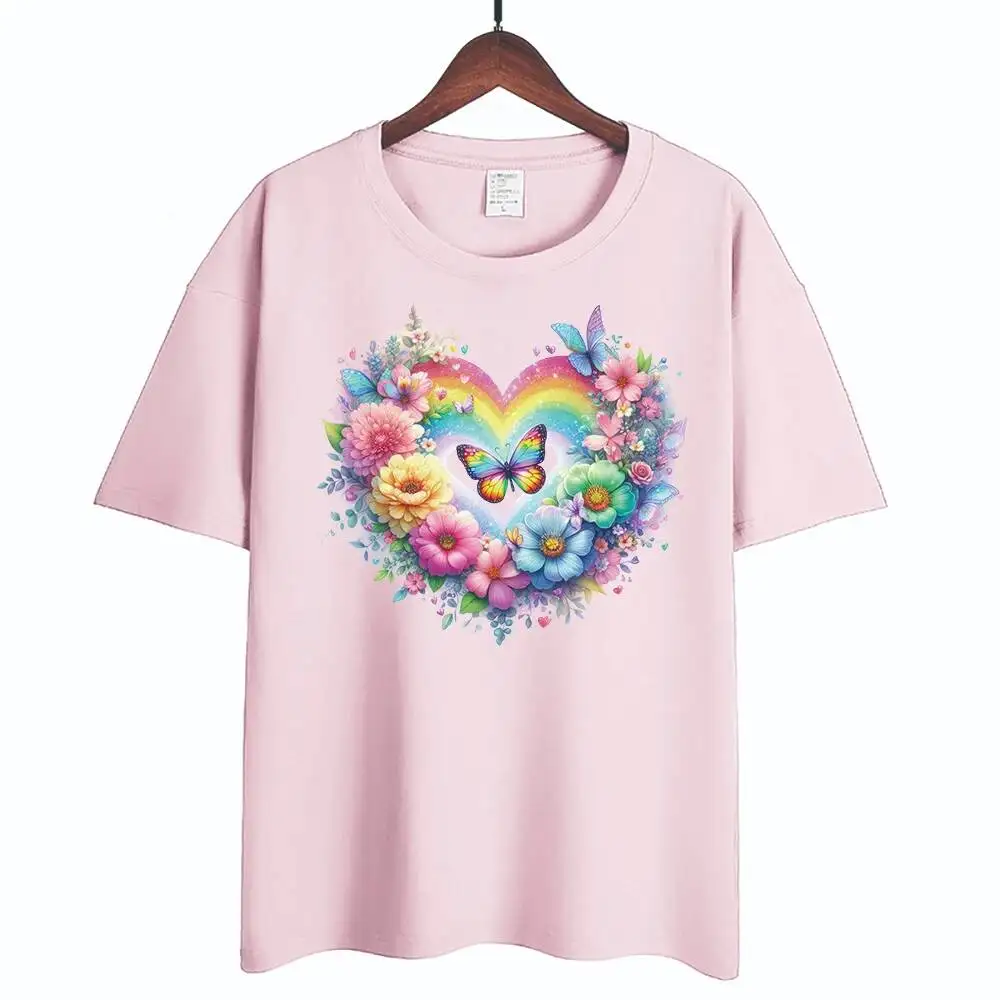 25cm Rainbow Colorful Flower Butterfly Iron-On Transfers Sticker For T-Shirts DIY Washable Heat Transfer For Clothes Stickers