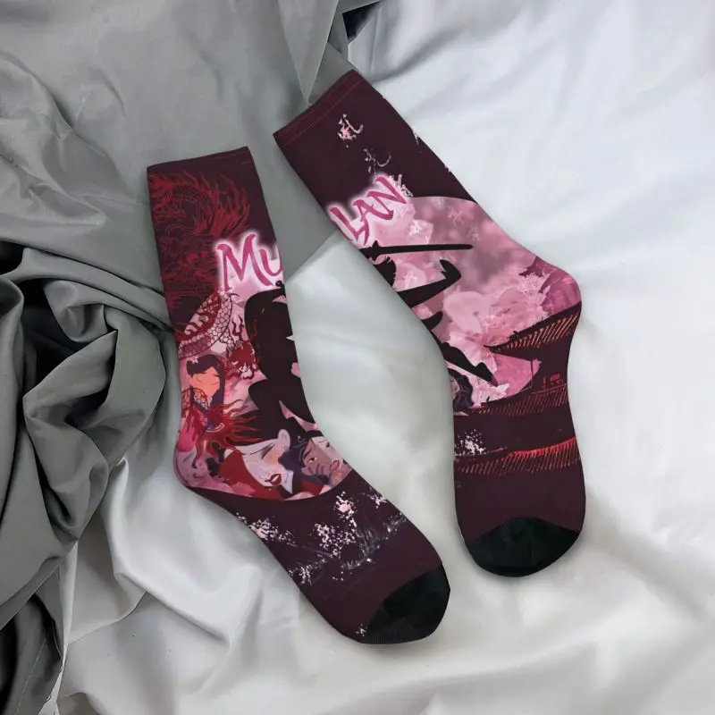 Calcetines personalizados de princesa Mulan para hombres y mujeres, calcetines de vestir impresos en 3D divertidos unisex