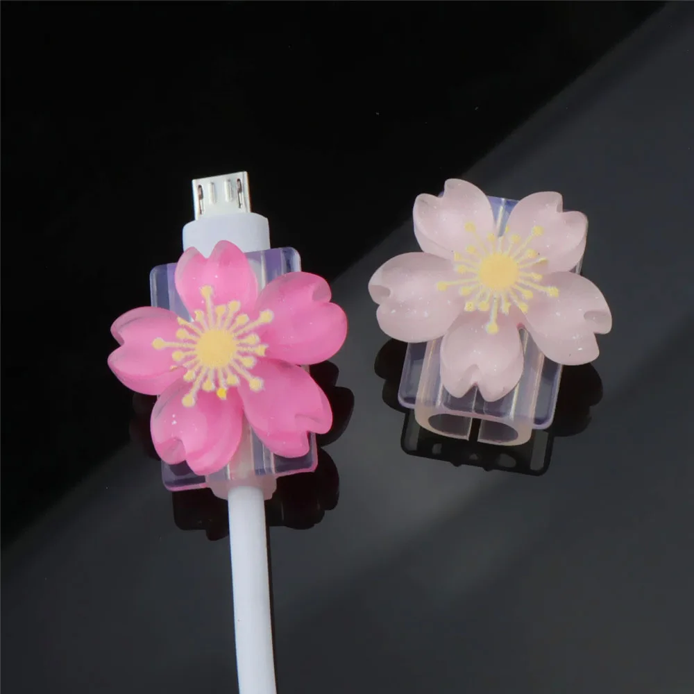 Cartoon Cable Protector Cute Flowers USB Charger Protector Cable Organizer Kawaii Data Line Cord Cable Winder For iPhone