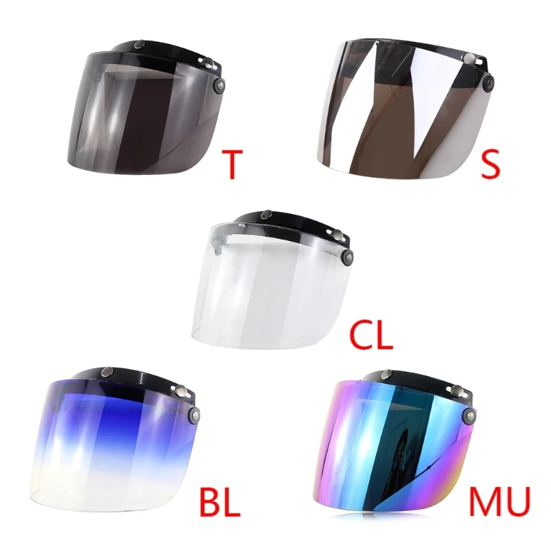 3-snap Bubble Shield Visor Open Face Helmet Visor Face Lens for Motorbike Riding