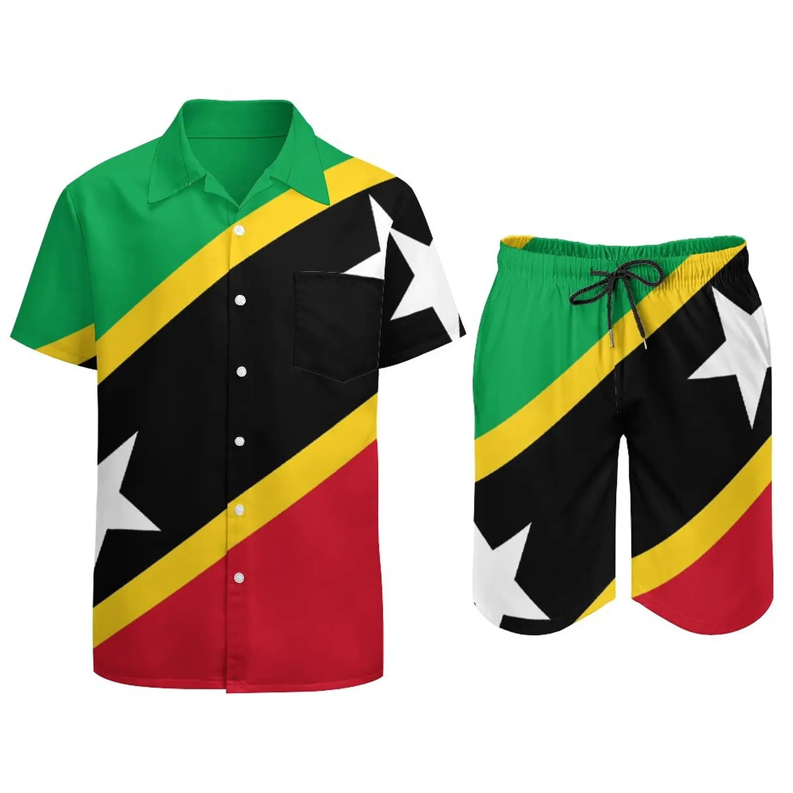 2 Pieces Suit St. Kitts And Nevis Flag Vintage Men\'s Beach Suit Top Quality Running Eur Size
