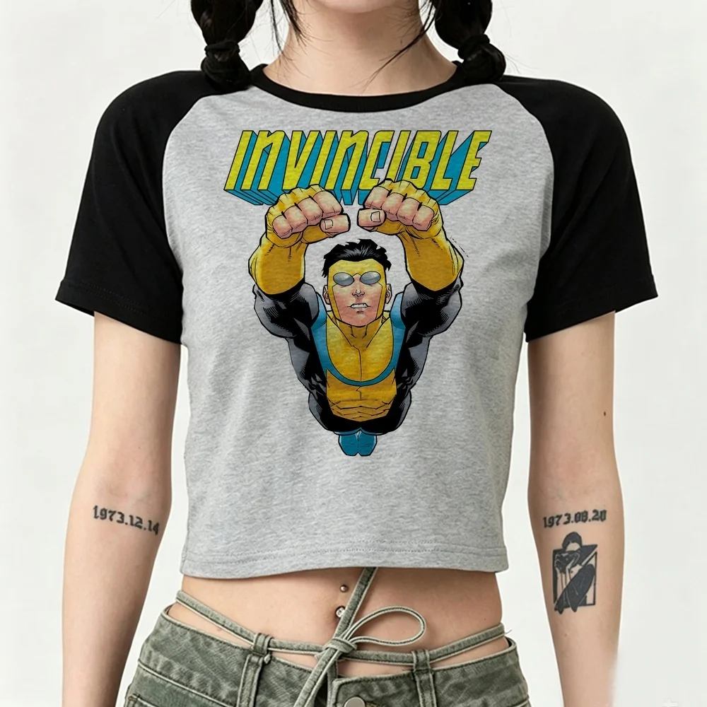 Invincible cropped top teen cutecore y2k harajuku tshirt party grunge goth gyaru