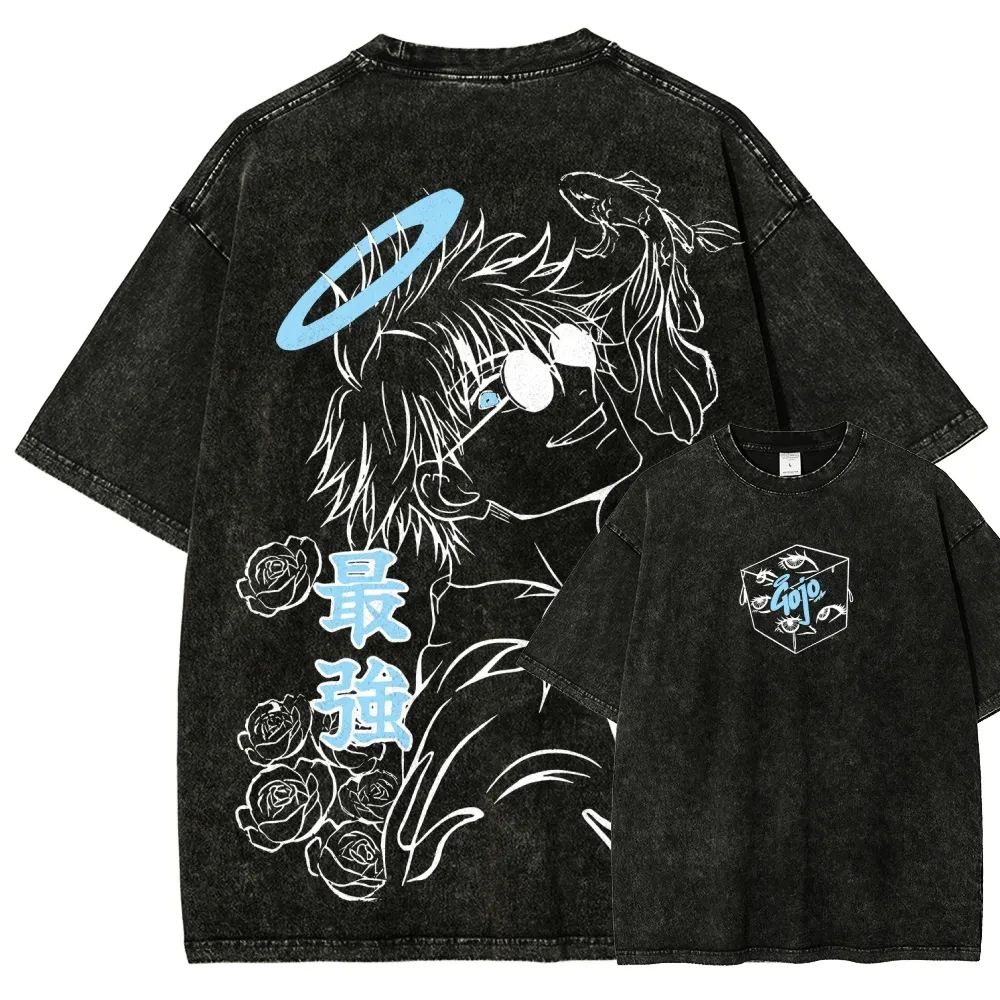 

Jujutsu Kaisen Gojo Satoru Vintage Washed T Shirt Prison Realm Eyes Oversized Tee Strongest Anime Merch Men's Top Gift