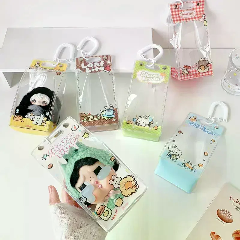 /GJ/Clear PVC Doll Display Bag Cute Cartoon Prints Dust Proof Pouch Pendant For 10cm 15cm Plush Dolls Storage Kawaii