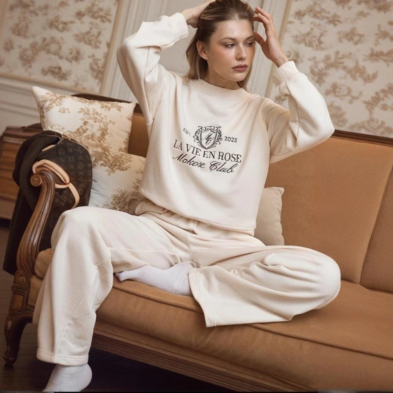 TARUXY レジャーロングパンツスウェットシャツレディーススーツファッション刺繍長袖プルオーバールーズパンツ秋 2 アイテムスーツ