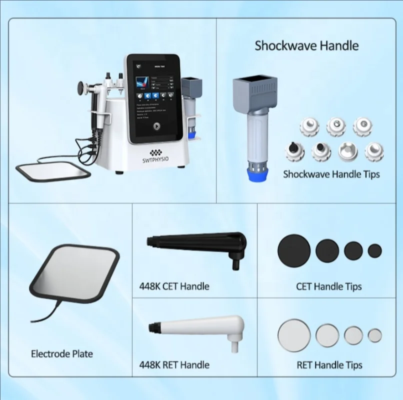 

3 in 1 Physiotherapy diathermy indiba tecar 448khz Facial anti-aging Slimming Pain Relief massage machine EMShock and Tecar