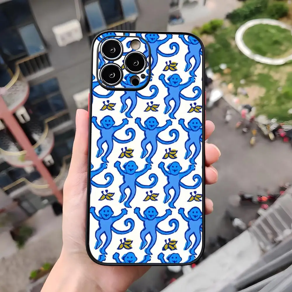 Preppy Blue Monkeys Pattern Tempered  Phone Case For IPhone 15 14 13 11 12 Pro Max Mini Xs X Xr 7 8 Plus Se Cover