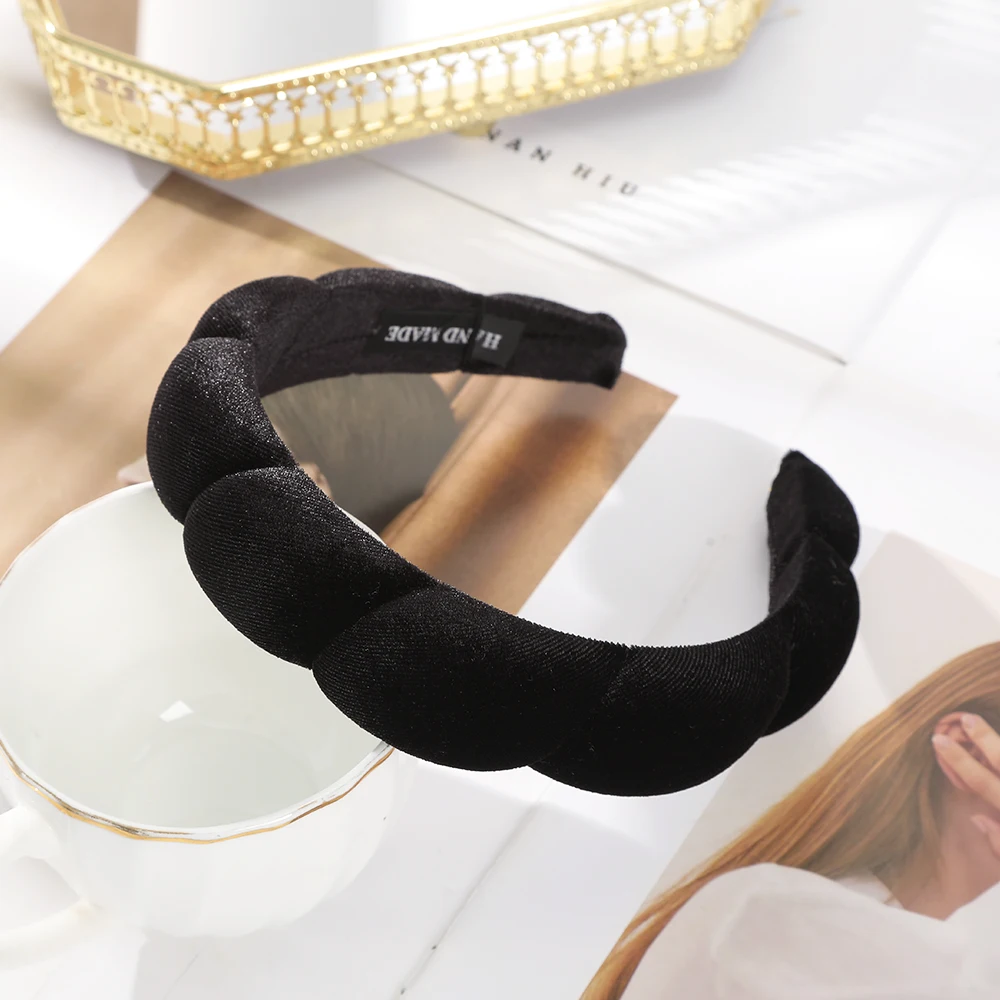 Retro opaski do włosów szerokie aksamitne Twist gąbka pałąk bezel Hairbands dla kobiet dziewczyna faliste plecione opaski akcesoria do włosów