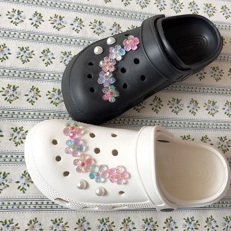 Glanzende schattige bloemen parel schoenbedels voor Crocs gradiënt DIY decoraties pantoffelaccessoires klompen pinnen tuinsandalen meisje