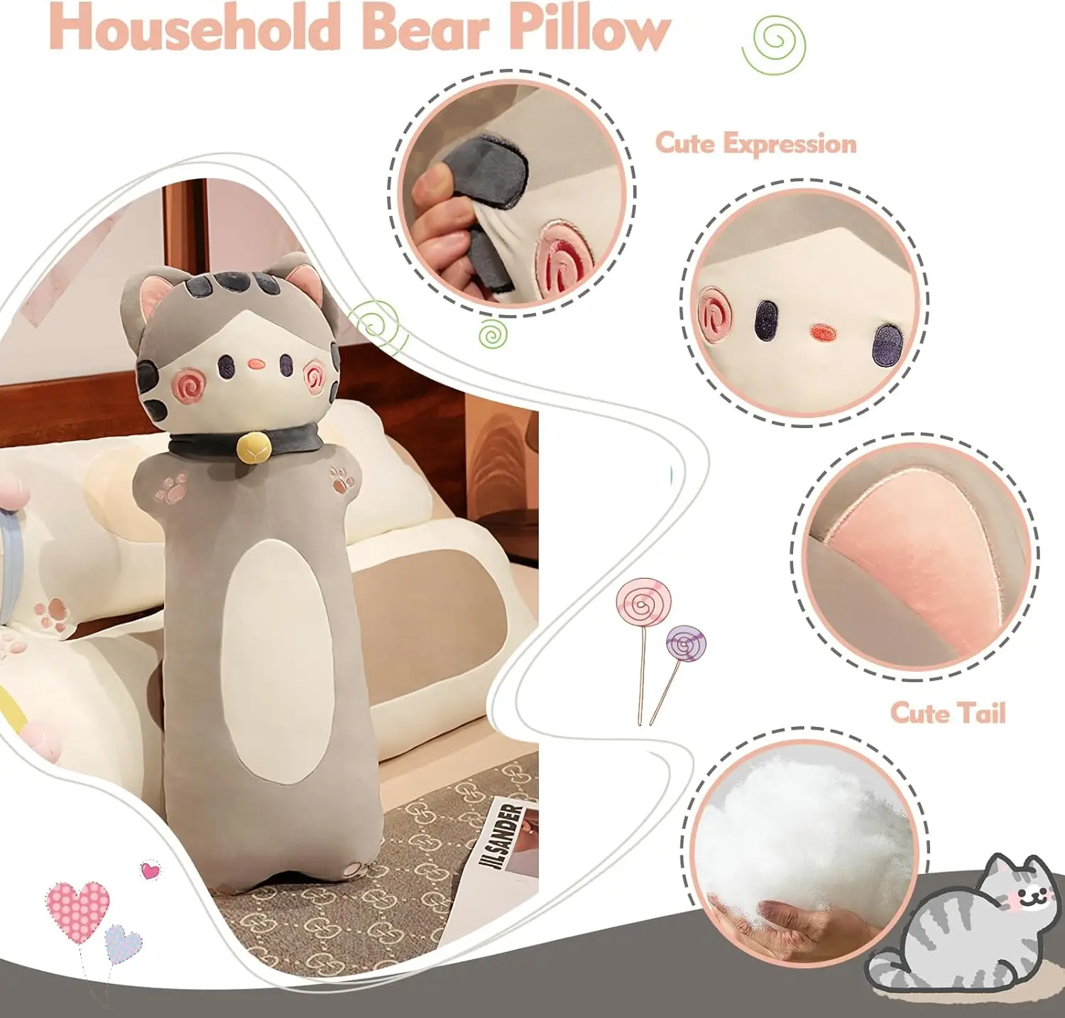 130 سنتيمتر القط ألعاب من نسيج مخملي طويل الوردي البني الرمادي النوم القطط محشوة الحيوان طويل Kawaii القط عناق لينة أفخم النوم رفيق طفل