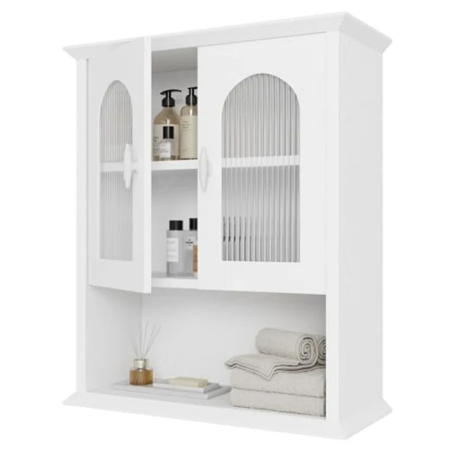 CJL Bathroom Wall Cabinet with Fluted Door 18.9'' x 23.6'' Medicine Cabinet Over The Toilet Storage Cabinet White