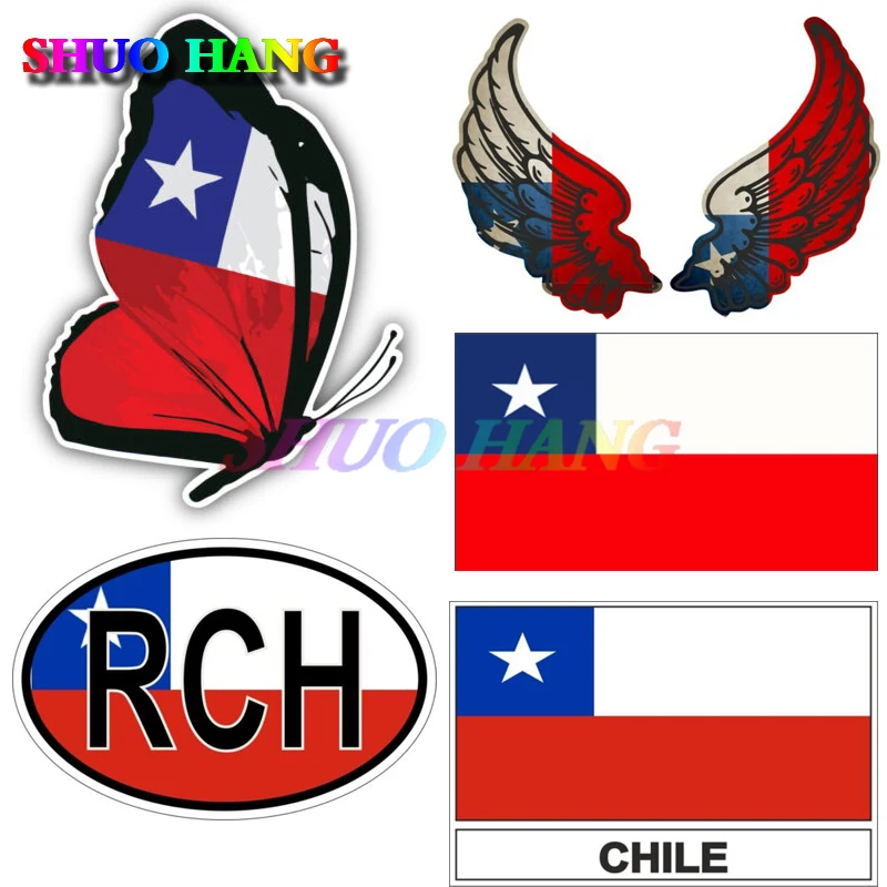 

Chile Flag Shield Chile Skull Butterfly Car Sticker Oval Vinyl Auto Parts Window Trunk Motorcycle Racing Decal PVC
