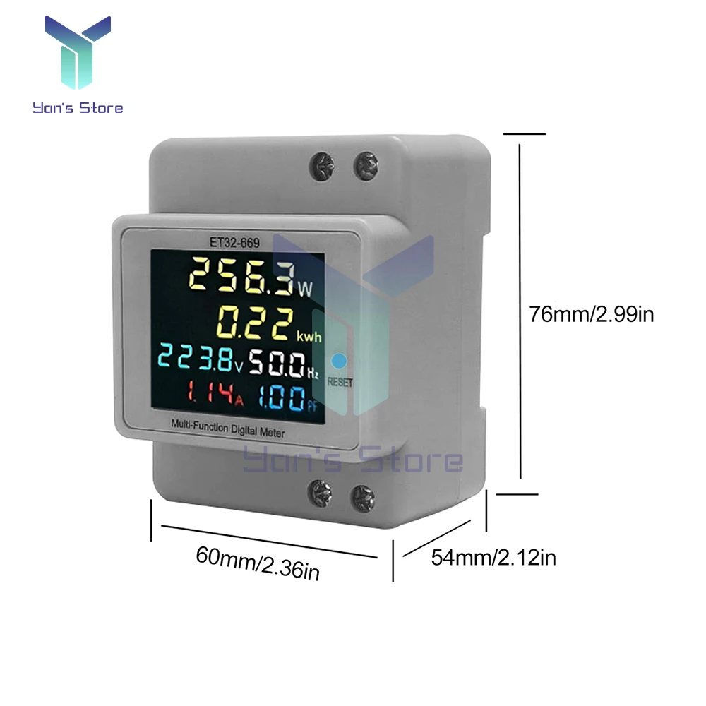 Высокоточный ваттметр переменного тока 40-300 В 100 А, монитор мощности для крепления на DIN-рейку с ЖК-экраном для измерения использования электроэнергии