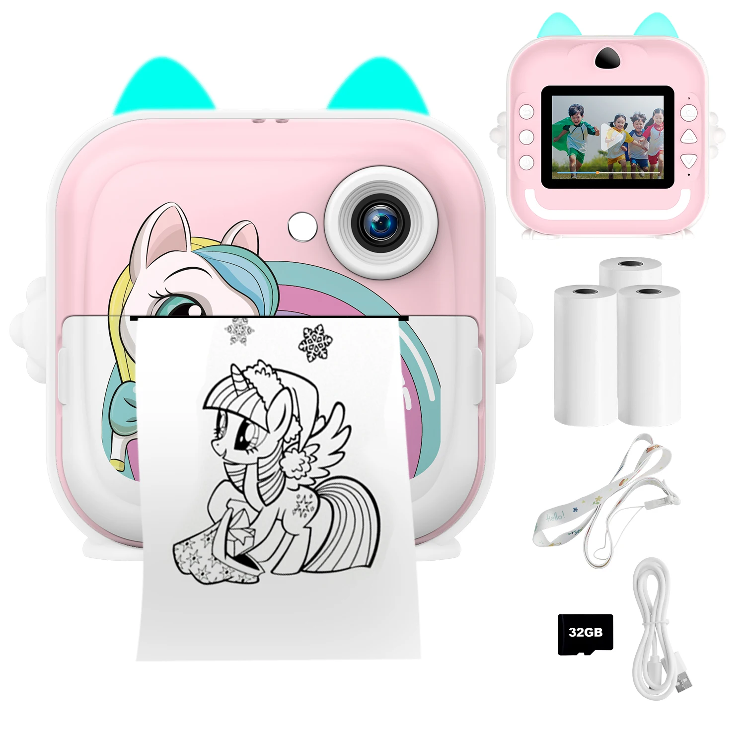 

Kids Camera Instant Print Photo Video Recording 32G HD Digital Camera Thermal Printing Christmas Birthday Gifts for Children