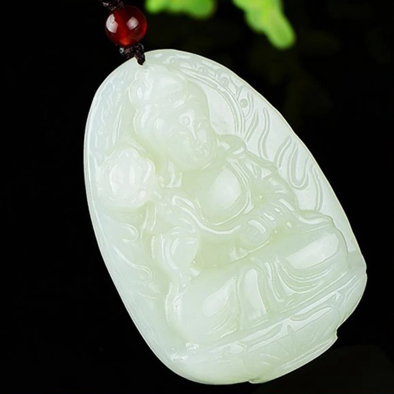 Hetian White Jade Mahasthamaprapta Bodhisattva Guardian Pendant Men and Women, Horse Zodiac Sign